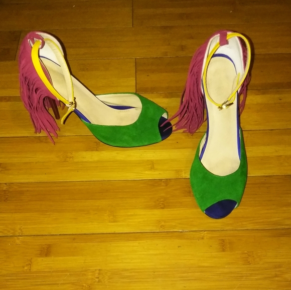 Shoes - Genuine Nubuck Suede Leather Multi Color Peeptoes